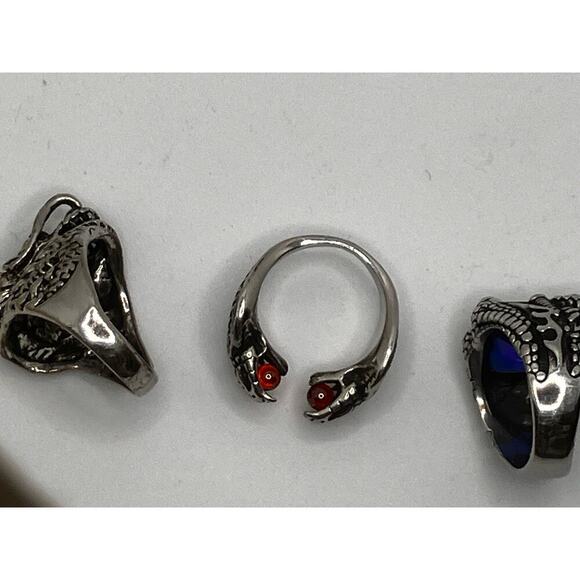 Snake Cobra Silver Tone Rings, Set of 3, Sz 10.5-11 Goth, Biker, Edgy - Picture 7 of 7